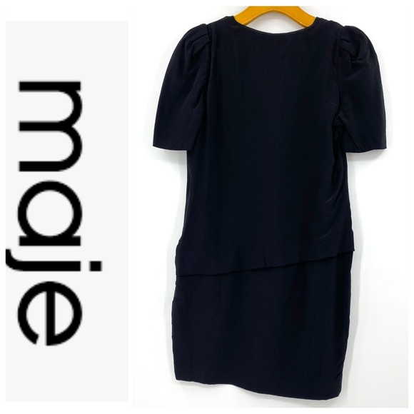 💕SALE💕 MAJE Black Silk Crepe Short Sleeve Mini Dress - Picture 7 of 12